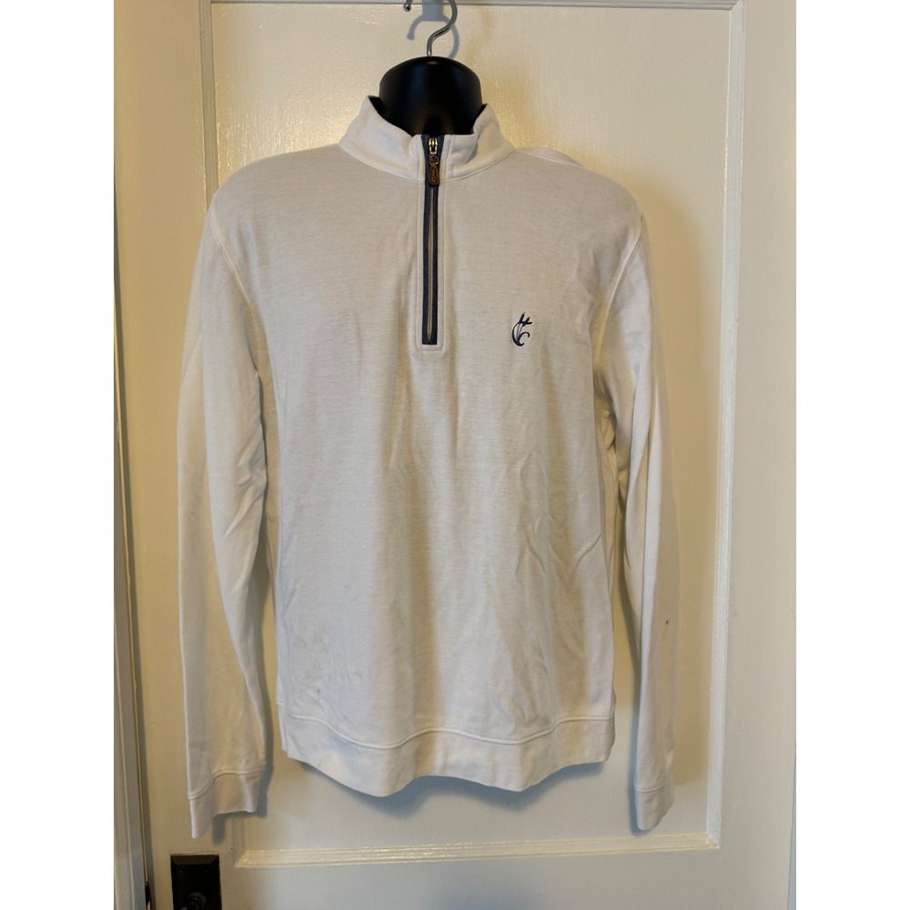 johnnie-O 1/4 Zip Pullover Mens Medium White Coastal Preppy Sweatshirt